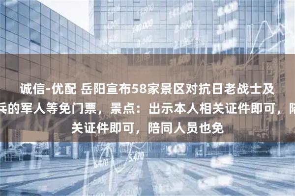 诚信-优配 岳阳宣布58家景区对抗日老战士及参加九三阅兵的军人等免门票，景点：出示本人相关证件即可，陪同人员也免